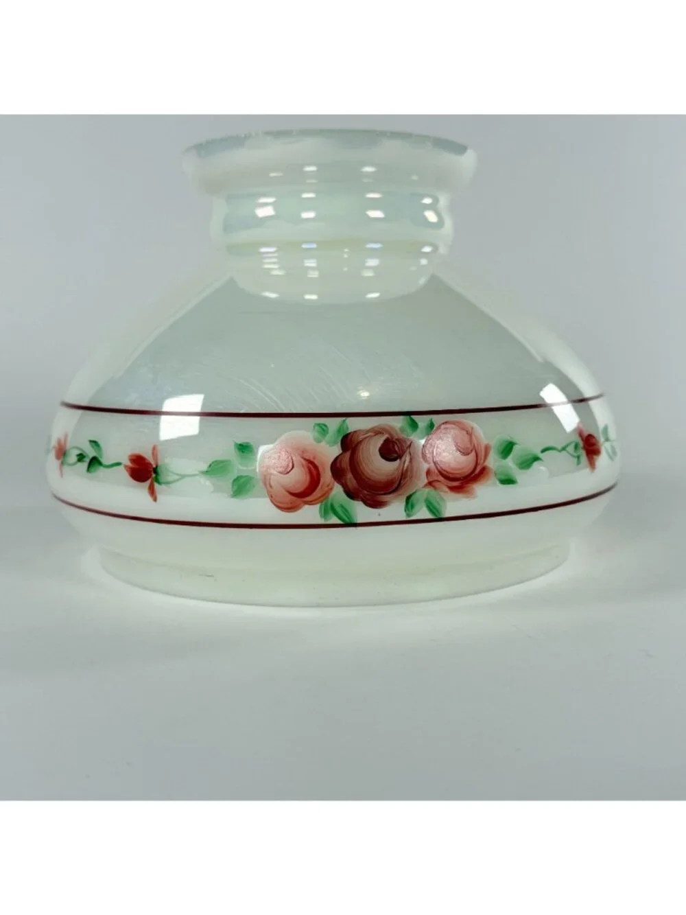 Vintage White Glass Lamp Shade W Hand Painted Roses 4-In Fitter Floral Accent 6.